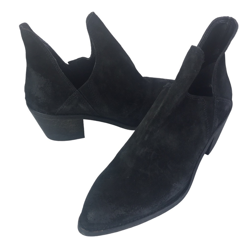 Anthropologie Sheridan Mia Suede Booties Black V Ankle Boots Size 36/6